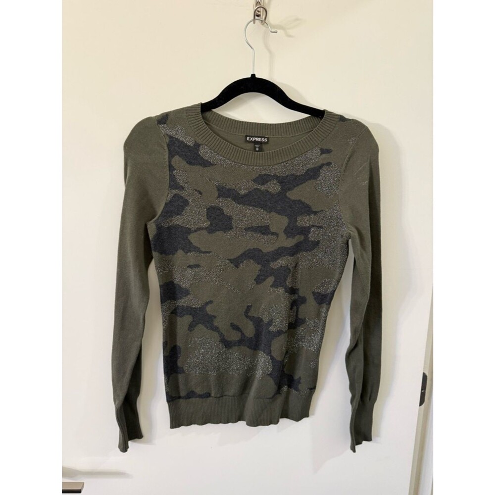 Express Camouflage Crewneck Sweater in Olive and Charcoal